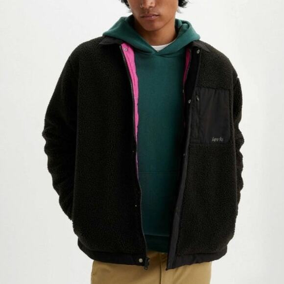 Levi's Buchanan Sherpa Men's Jacket Size Small Black Meteorite Pink - Picture 1 of 16